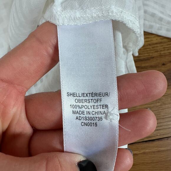 Adrianna Papell White Checkered Sheer V-Neck Blouse - Picture 5 of 7